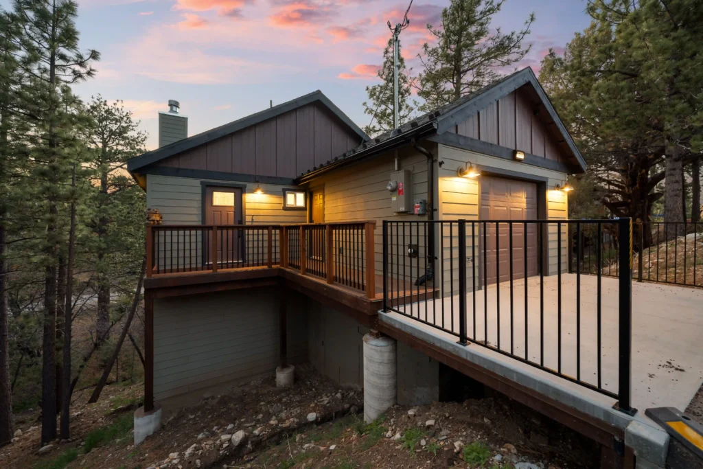dramatic skies over Minton Grove Cabin in Big Bear CA